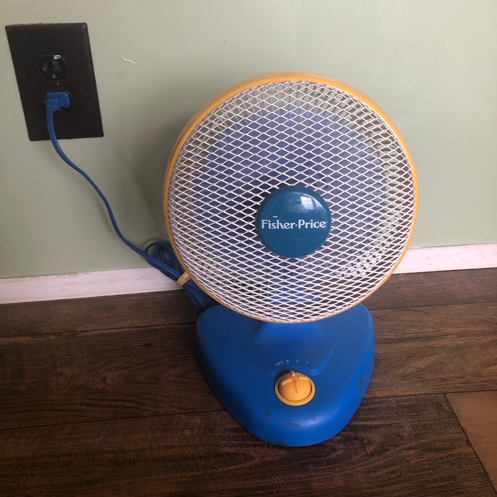 Fisher-Price 3 Speed Safety Table Fan Kids Duracraft Blue Yellow Vintage WORKS